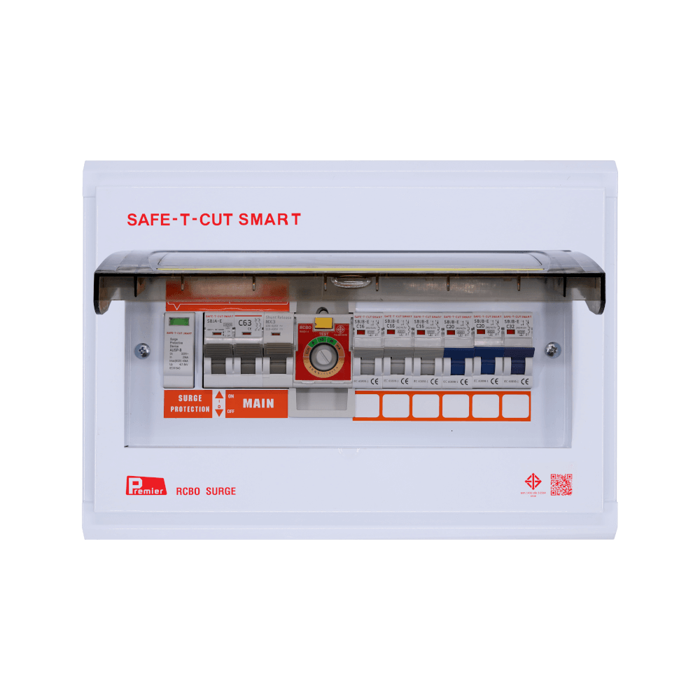 ชุดตู้คอนซูมเมอร์ 6 ช่อง เบรคเกอร์กันดูด 63 แอมป์ เซฟ-ที-คัท สมาร์ท รุ่น PREMIER SURGE